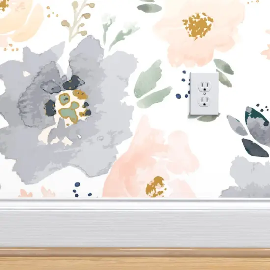 Peel & Stick Wallpaper 2FT Wide Blossoms Navy Bloom Farmhouse Children Custom Removable Wallpaper by Spoonflower {4}