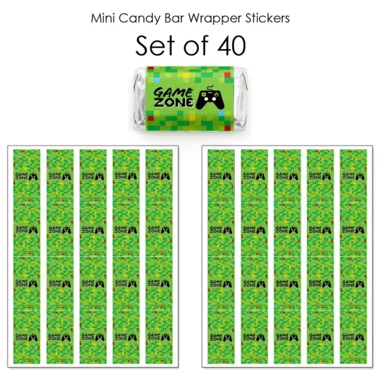 Big Dot of Happiness Game Zone - Mini Candy Bar Wrapper Stickers - Pixel Video Game Party or Birthday Party Small Favors - 40 Count {4}