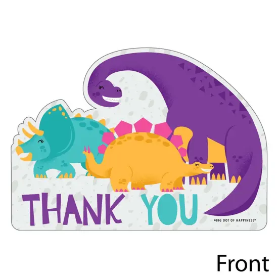 Big Dot of Happiness Roar Dinosaur Girl - Shaped Thank You Cards - Dino Mite Baby Shower or Birthday Party Thank You Cards with Envelopes - Set of 12 {4}