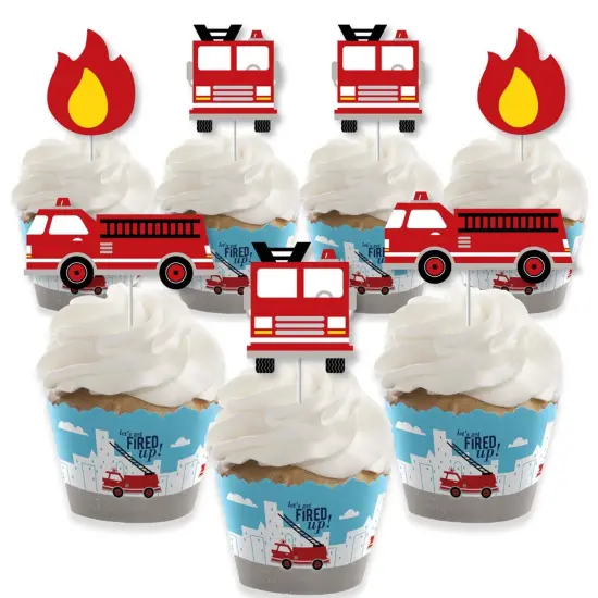 Big Dot of Happiness Fired Up Fire Truck - Cupcake Decor - Firefighter Baby Shower or Birthday Party Cupcake Wrappers and Treat Picks Kit - Set of 24 {1}