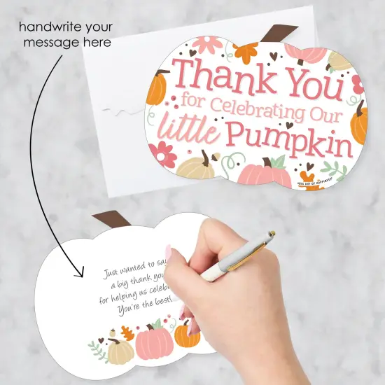 Big Dot of Happiness Girl Little Pumpkin - Shaped Thank You Cards - Fall Birthday Party or Baby Shower Thank You Note Cards with Envelopes - Set of 12 {3}
