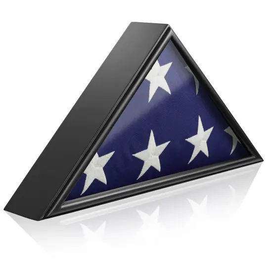 Reminded Military Burial Flag Display Case, Solid Wood Black Finish {1}