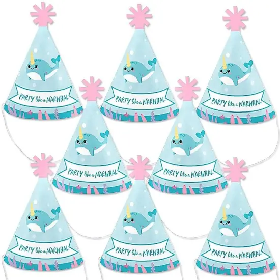 Big Dot of Happiness Narwhal Girl - Mini Cone Under The Sea Baby Shower or Birthday Party Hats - Small Little Party Hats - Set of 8 {1}