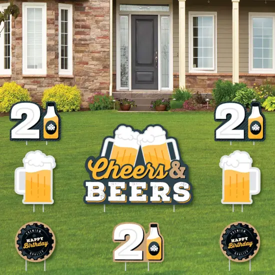 Big Dot of Happiness Cheers and Beers to 21 Years - Yard Sign and Outdoor Lawn Decorations - 21st Birthday Party Yard Signs - Set of 8 {1}