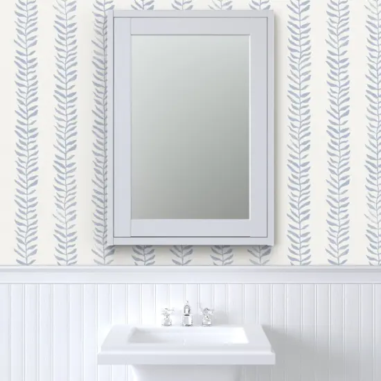 Peel & Stick Wallpaper 2FT Wide Blue Vines Leaf Cream Botanical Plants Leaves Coastal Nautical Seaweed Sky Baby Boy Custom Removable Wallpaper by Spoonflower {6}