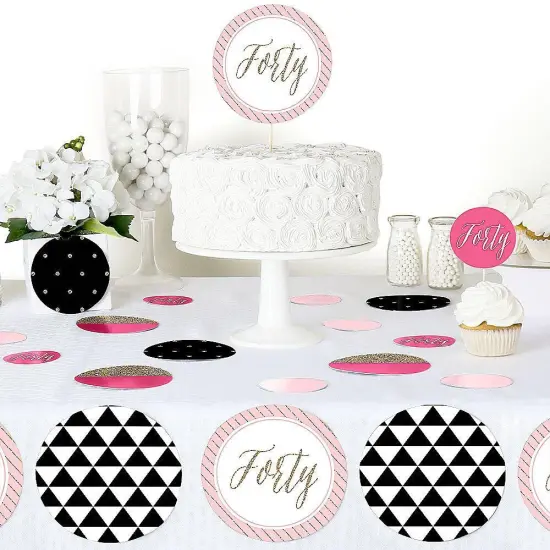 Big Dot of Happiness Chic 40th Birthday - Pink, Black and Gold - Birthday Party Giant Circle Confetti - Birthday Party D&eacute;cor - Large Confetti 27 Count {6}