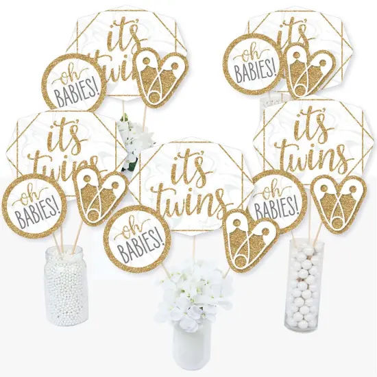 Big Dot of Happiness It's Twins - Gold Twins Baby Shower Centerpiece Sticks - Table Toppers - Set of 15 {3}
