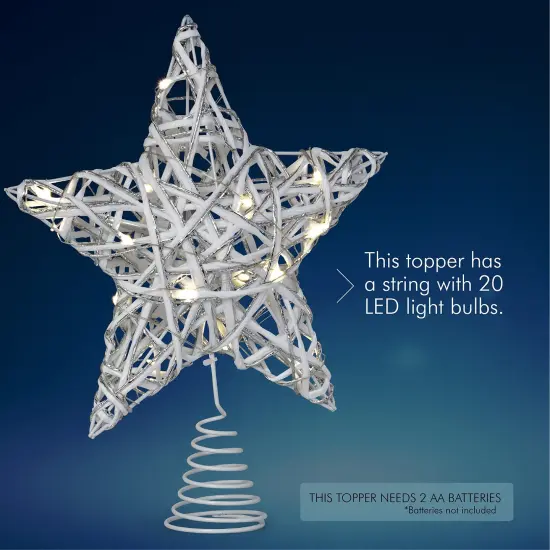 Ornativity Christmas Rattan Tree Topper &ndash; White and Silver Xmas Rustic Star LED Light Up Tree Topper Ornament Decoration {2}