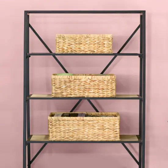 Natural Woven Water Hyacinth Wicker Rectangular Storage Bin Basket with Handles {6}