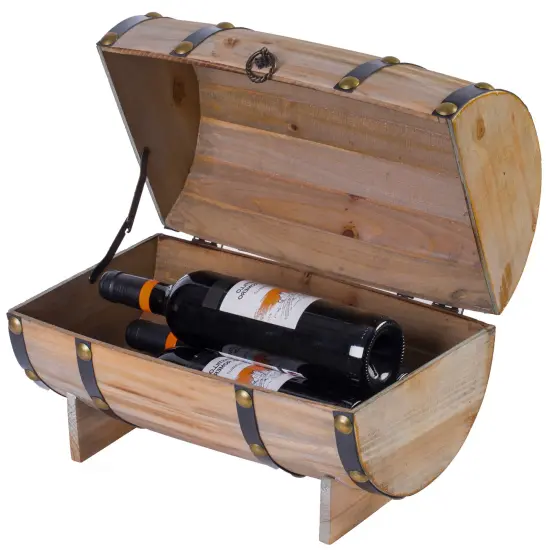 Wooden Wine Barrel Shaped Treasure Chest Vintage Decorative Wine Holder Natural {7}