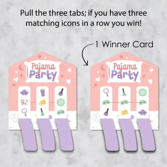 Big Dot of Happiness Pajama Slumber Party - Girls Sleepover Birthday Party Game Pickle Cards - Pull Tabs 3-in-a-Row - Set of 12 {4}