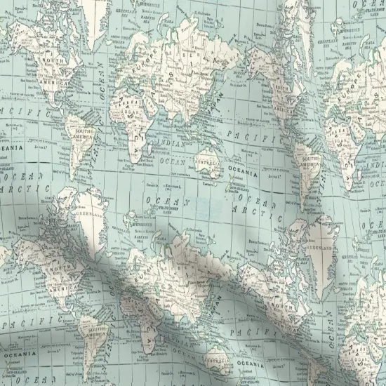 Various Fabrics by the Yard or Fat Quarter Vintage Maps Blue And Cream World Map Geography Countries Travel Custom Printed Fabric by Spoonflower {5}