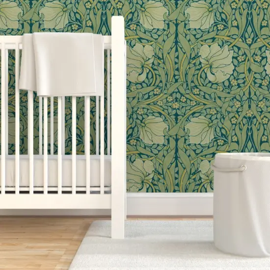 Pre-Pasted Wallpaper 2FT Wide Victorian English William Morris Arts And Crafts Botanical Custom Pre-pasted Wallpaper by Spoonflower {7}