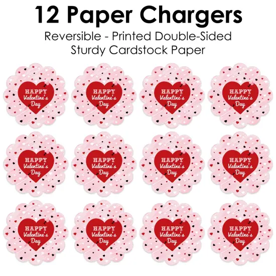 Big Dot of Happiness Conversation Hearts - Valentine&rsquo;s Day Party Round Table Decorations - Paper Chargers - Place Setting For 12 {7}
