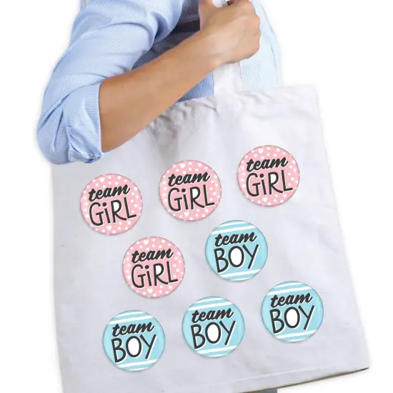 Big Dot of Happiness Baby Gender Reveal - 3 inch Team Boy or Girl Party Badge - Pinback Buttons - Set of 8 {3}