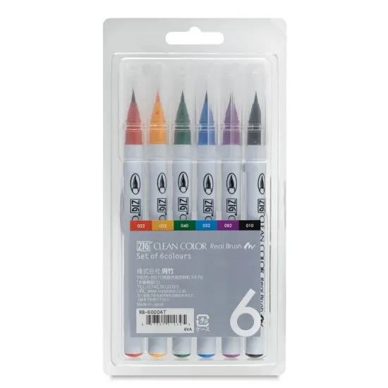 Kuretake Zig Clean Color Real Brush Pens - Assorted Colors, Set of 6 {1}