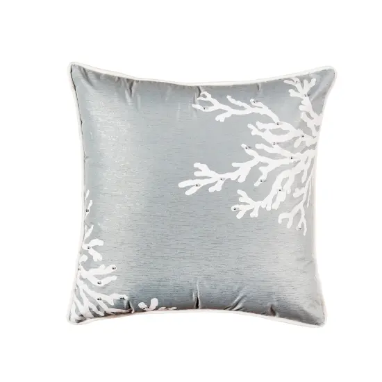 Seafoam Blue Coral Square Embellished Throw Pillow Decor {1}