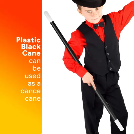 Skeleteen Black Cane 1920s Accessory - Theatrical Plastic Dance and Walking Canes Accessories with White Caps Prop for Adults and Children {2}
