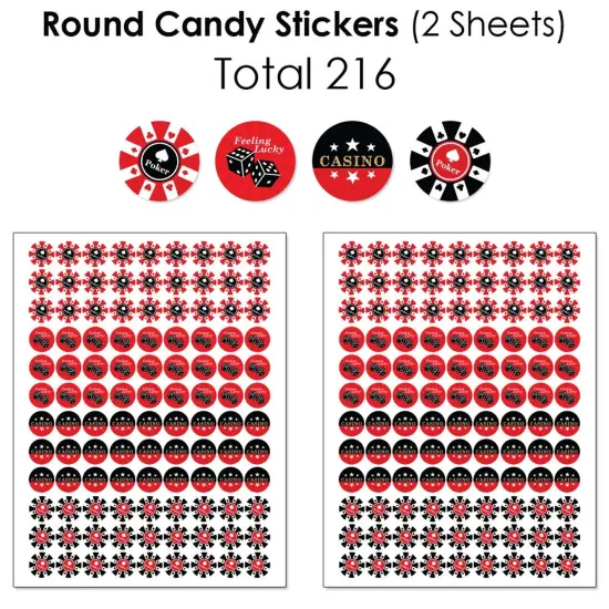 Big Dot of Happiness Las Vegas - Mini Candy Bar Wrappers, Round Candy Stickers and Circle Stickers - Casino Party Candy Favor Sticker Kit - 304 Pieces {6}