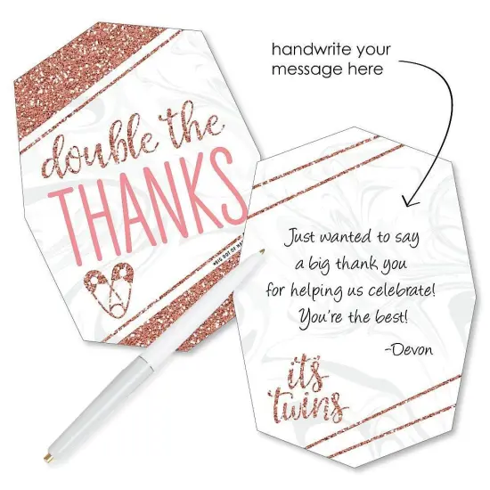 Big Dot of Happiness It's Twin Girls - Shaped Thank You Cards - Pink and Rose Gold Twins Baby Shower Thank You Note Cards with Envelopes - Set of 12 {3}