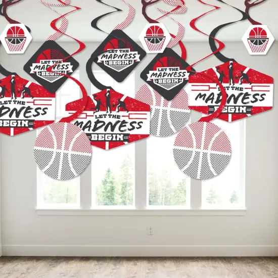 Big Dot of Happiness Red Basketball - Let The Madness Begin - College Basketball Party Hanging Decor - Party Decoration Swirls - Set of 40 {4}