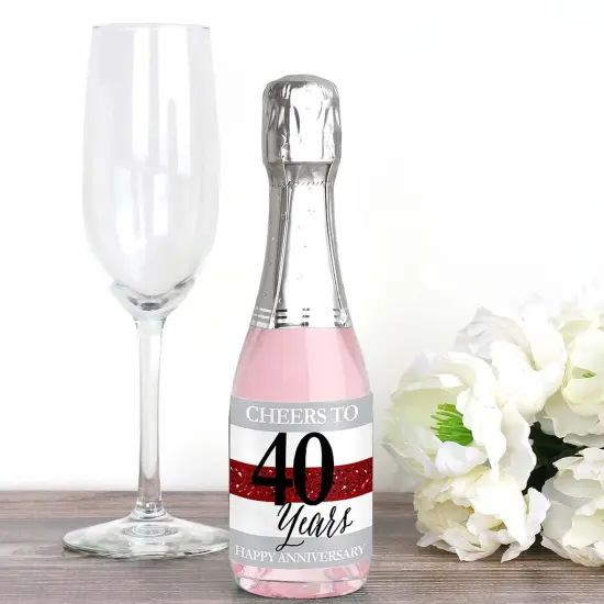 Big Dot of Happiness We Still Do - 40th Wedding Anniversary - Mini Wine and Champagne Bottle Label Stickers - Anniversary Party Favor Gift - Set of 16 {3}