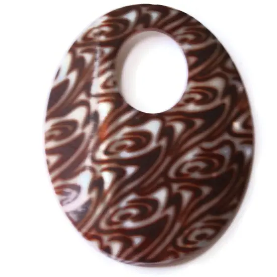 60mm Brown Swirl Printed Shell Round Go-Go Pendant {4}