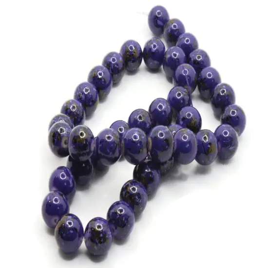 40 10mm Blue with Black and Brown Splatter Paint Round Glass Beads {6}