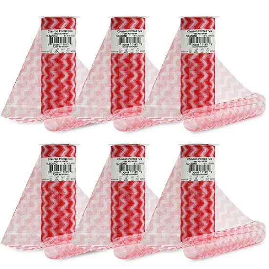 Premium Zig Zag Printed Tulle Spool of 6" X 10 Yards Red {1}