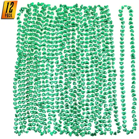 Green Shamrock Beads Necklaces - St Patricks Day Irish Clover Bead Necklace Party Favors Pack - 1 Dozen {1}