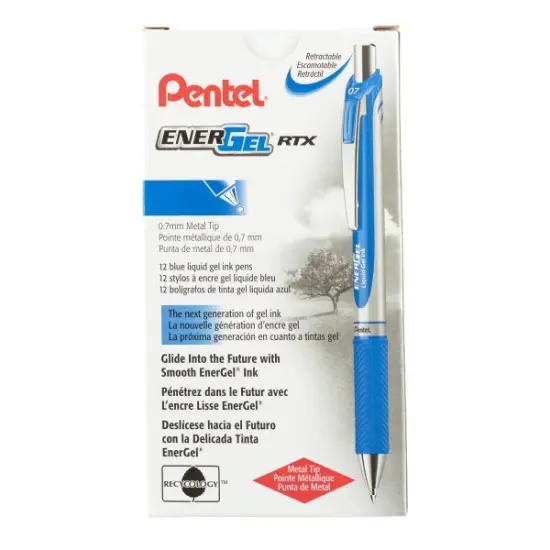 EnerGel RTX Retractable Liquid Gel Pen, (0.7mm) Metal Tip, Medium Line, Blue Ink {2}