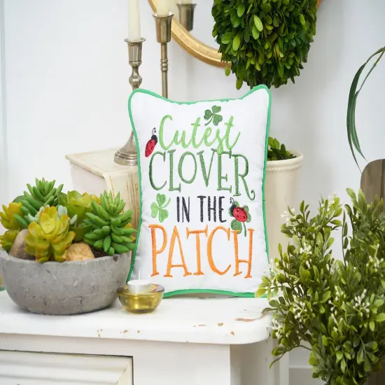 St. Patrick's Day "Cutest Clover In The Patch" Embroidered Small/Petite Accent Pillow, 10" x 10" {3}