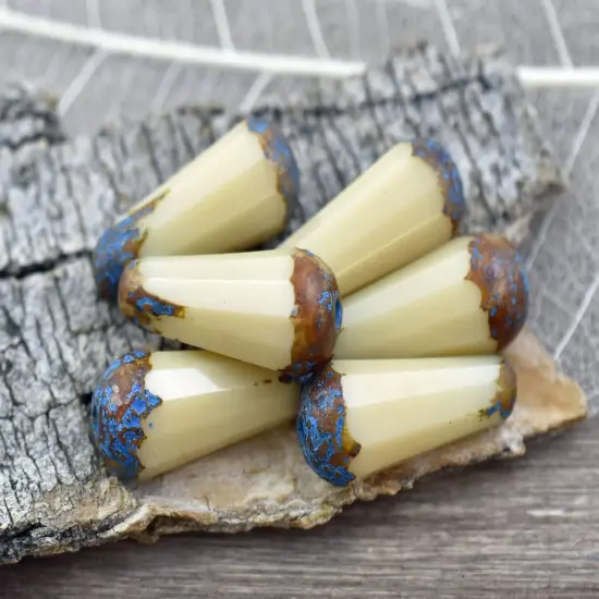 *6* 8x20mm Turquoise Etched Opaque Beige PIcasso Faceted Drop Beads {4}