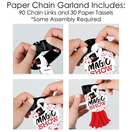 Big Dot of Happiness Ta-Da, Magic Show - 90 Chain Links and 30 Paper Tassels Decoration Kit - Magical Birthday Party Paper Chains Garland - 21 feet {6}