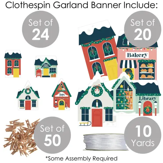 Big Dot of Happiness Christmas Village - Holiday Winter Houses DIY Decorations - Clothespin Garland Banner - 44 Pc {6}
