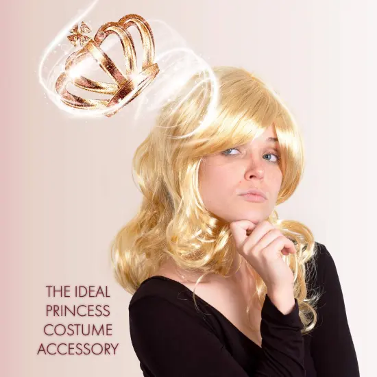 Curly Blond Wavy Wig - Long Curls Yellow Blonde Princess Goddess Wigs with Bangs for Kids and Adults {3}