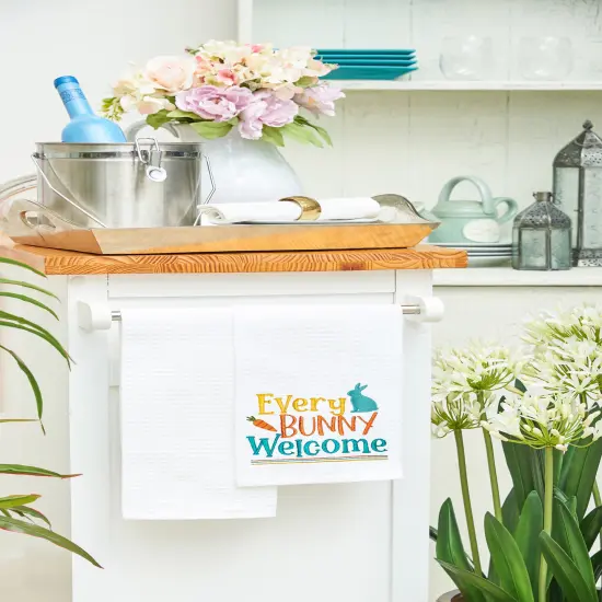 "Every Bunny Welcome" Easter Rabbit Spring Theme Kitchen Dishtowel {4}