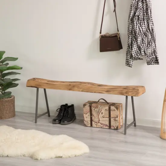 Rustic Carved Wood Natural Log Accent Bench for Entryway, Indoor and Outdoor {2}