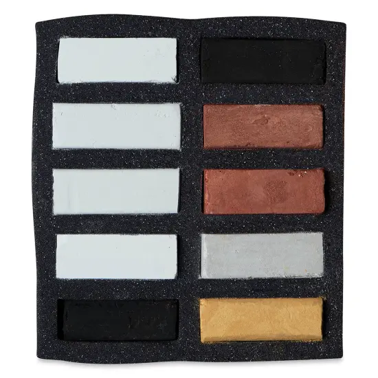 Art Spectrum Extra Soft Square Pastels - Black, White, and Metallics, Set of 10 {2}