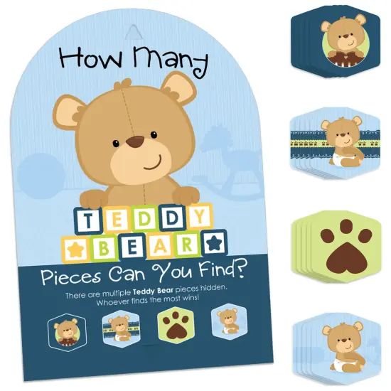 Big Dot of Happiness Baby Boy Teddy Bear - Baby Shower Scavenger Hunt - 1 Stand and 48 Game Pieces - Hide and Find Game {1}