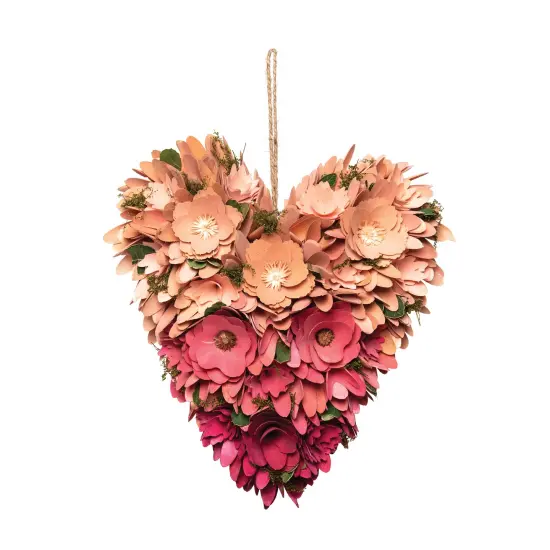 13.39" Valentine's Day Floral Hanging Heart Flower Petal Wreath {1}