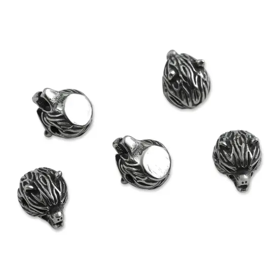 John Bead Antique Stainless Steel Beads - Wolf Head 1, 11 x 14 mm, Pkg of 5 {1}