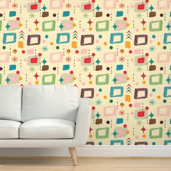 Peel & Stick Wallpaper 2FT Wide Retro 1950S Mod Atomic Mid Century Modern Era Geometric Stars Custom Removable Wallpaper by Spoonflower {5}