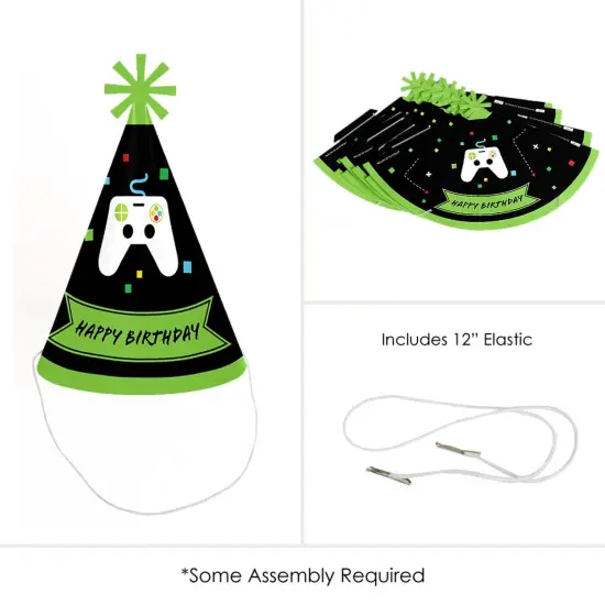 Big Dot of Happiness Game Zone - Cone Happy Birthday Party Hats for Kids and Adults - Set of 8 (Standard Size) {6}