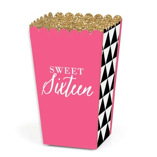 Big Dot of Happiness Chic 16th Birthday - Pink, Black and Gold - Birthday Party Favor Popcorn Treat Boxes - Set of 12 {1}