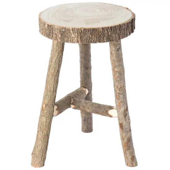 Decorative Antique Log Cabin Natural Wooden Accent Stool Side Table {1}