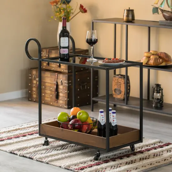 Metal Wine Bar Serving Cart with Rolling Wheels and Handles for Dining, Living room or Entryway {2}