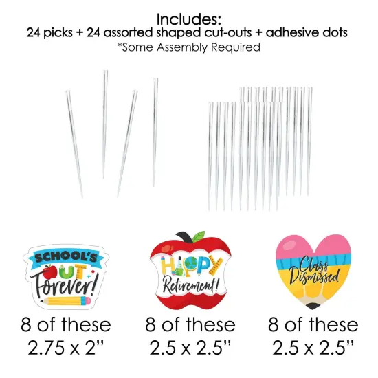 Big Dot of Happiness Teacher Retirement - Dessert Cupcake Toppers - Happy Retirement Party Clear Treat Picks - Set of 24 {7}