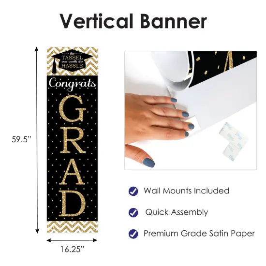Big Dot of Happiness Gold Graduation Party Door Decoration - Vertical Banner {4}