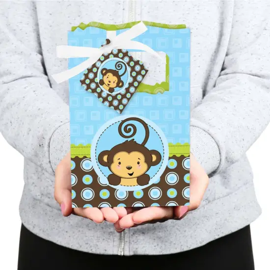 Big Dot of Happiness Blue Monkey Boy - Baby Shower or Birthday Party Favor Boxes - Set of 12 {6}